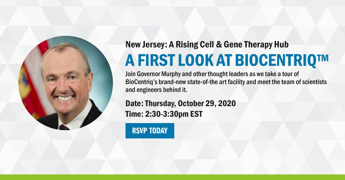 NewJerseyII's tweet photo. We are thrilled to announce that Governor Phil Murphy will be joining us and @ChooseNJ on October 29th to officially cut the ribbon on the doors to BioCentriq™ and our clinical manufacturing center. Register now! #cellandgenetherapy #biocentriq https://t.co/M7cv2zyHa6 https://t.co/2KDq675T9n