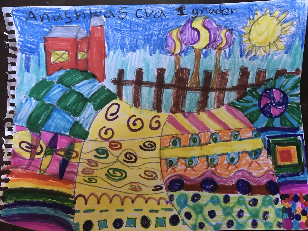 sarah29th's tweet photo. I am so happy to have a small role with the Collierville Virtual Academy. I love when students send me their artwork! This week Kindergarten through 2nd grade drew landscapes inspired by Karla Gerard. @CrosswindElem #colliervillevirtualacademy #KarlaGerard https://t.co/yx3hXSxjYD