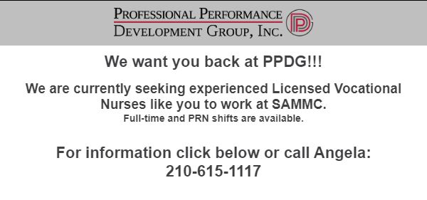 PPDGinc's tweet photo. In case you missed it! We have LVN/LPN openings at SAMMC at up to $29.17/hr including benefits! https://t.co/wIQS5ypCpl https://t.co/f53H7fV60X