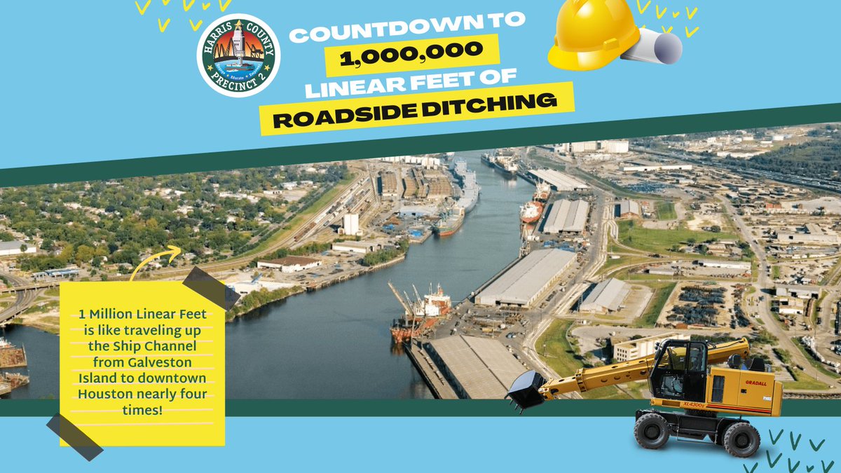 HarrisCoPct2's tweet photo. TODAY IS THE DAY!π Our #Pct2Crews have met the 1,000,000 linear-foot of roadside ditching goal for 2020. Tune in to our #Facebook page for a #LIVE celebration of this milestone with #Commissioner #AdrianGarcia! #CountdownTo1Million #Roadto1Million #Pct2WorkingForYou https://t.co/9qwjxfCiKt