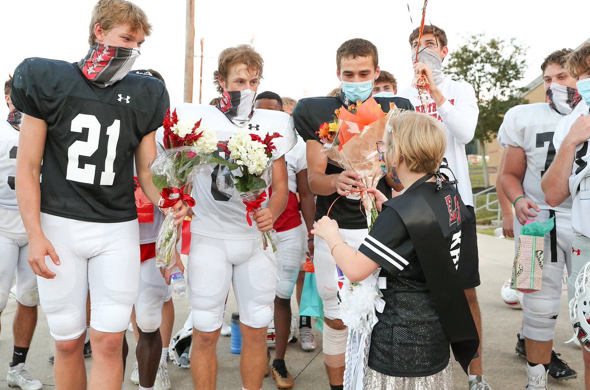 LauderbackDonny's tweet photo. Annual Mum for Macie homecoming tradition.  Senior year for the boys (and Macie) @LTHSCavFootball https://t.co/3r5ltc8jWi