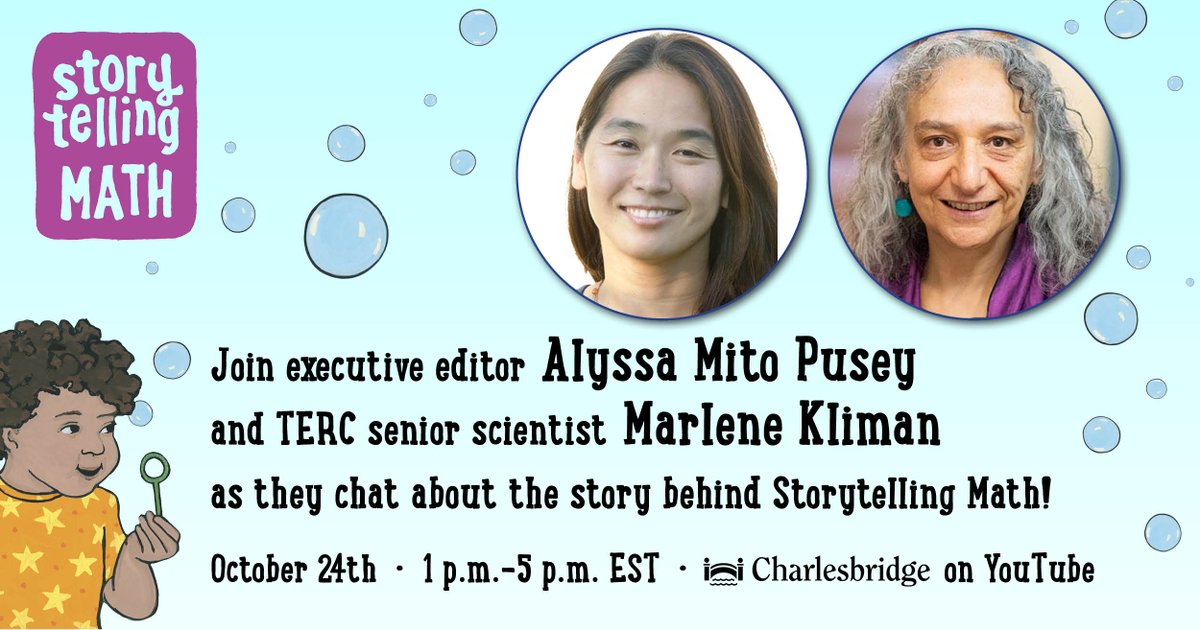 charlesbridge's tweet image. Join us on Oct. 24th at 1 pm EST for the Voices Behind Storytelling Math! Click bit.ly/stmsymp1 to register. #StorytellingMath #STEM #edutwitter @TERCtweets