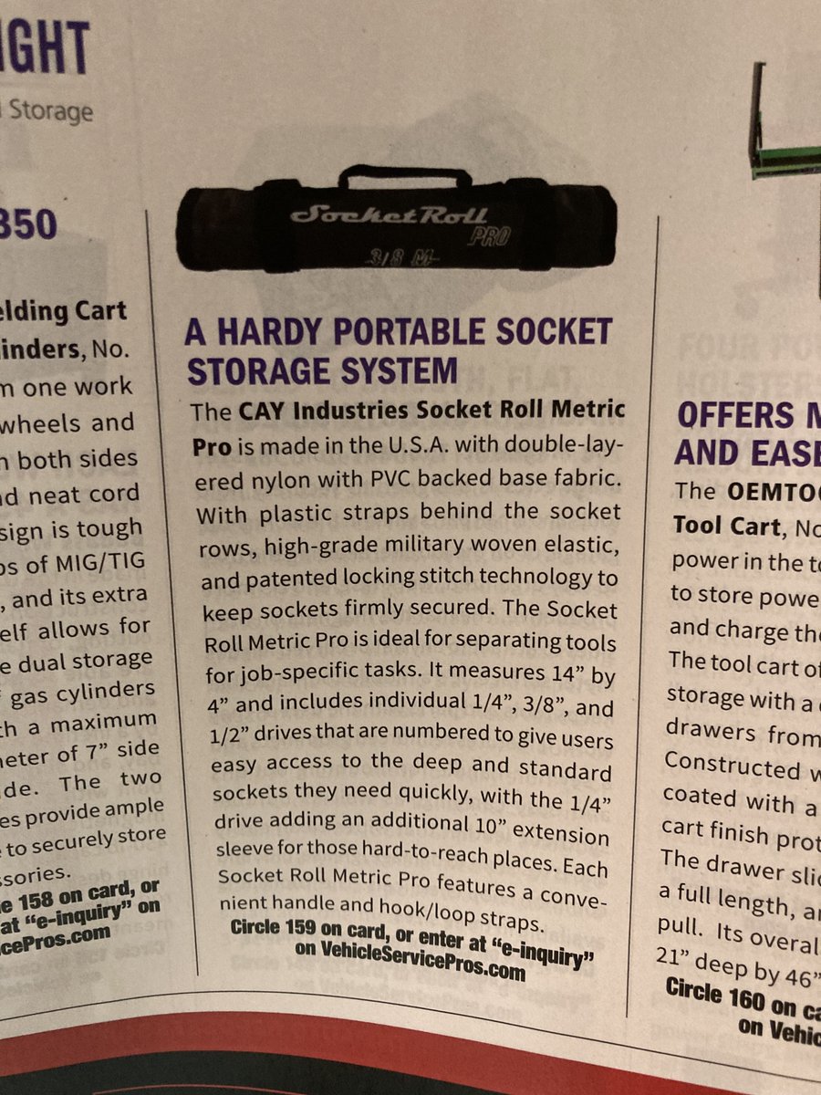 Thanks for the #shoutout  @PTENmagazine  for our new #SocketRoll Metric Pro line. Coming off the HOT Peoples Choice Awards WIN for our Pro version, this unit comes drive specific and holds deep and standard size sockets. Check it out here: ow.ly/BLqj30rg2dh. #mechanic #usa
