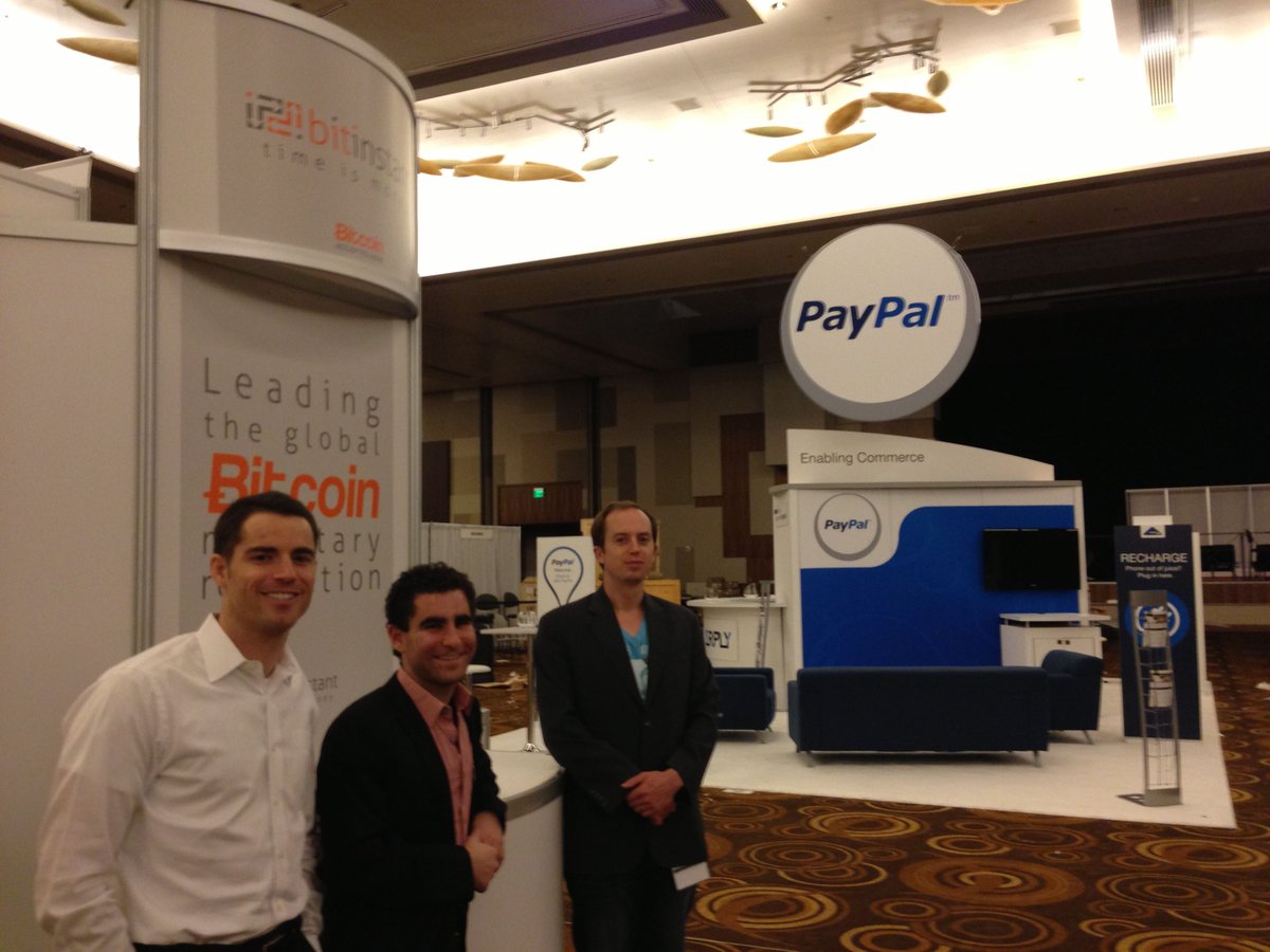 It's 2012. 

<a href="/ErikVoorhees/">Erik Voorhees</a> <a href="/rogerkver/">Roger Ver</a> and I decided to pool our money together for the first #Money2020 event. We told them we wanted the best booth we could afford, but we needed to be next to the <a href="/PayPal/">PayPal</a> booth so we can show the world OUR financial system!

Welcome, Paypal!
