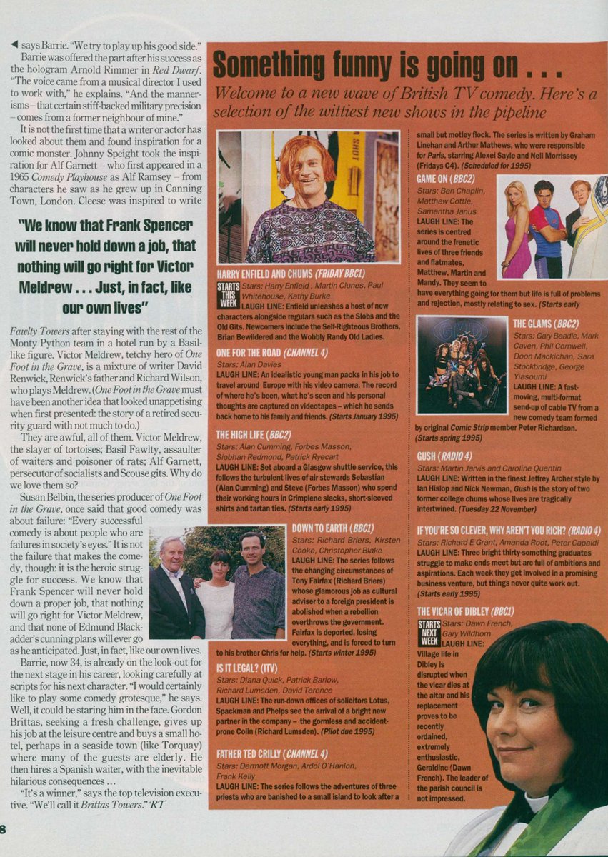 Radio Times Wed: Here is an article from the 29.10.95 edition which focuses on THE BRITTAS EMPIRE. By this time we are into Series 4. Nothing really groundbreaking but the sidebar of upcoming comedies is interesting. #BBC #RadioTimes #BrittasEmpire #ChrisBarrie #RedDwarf