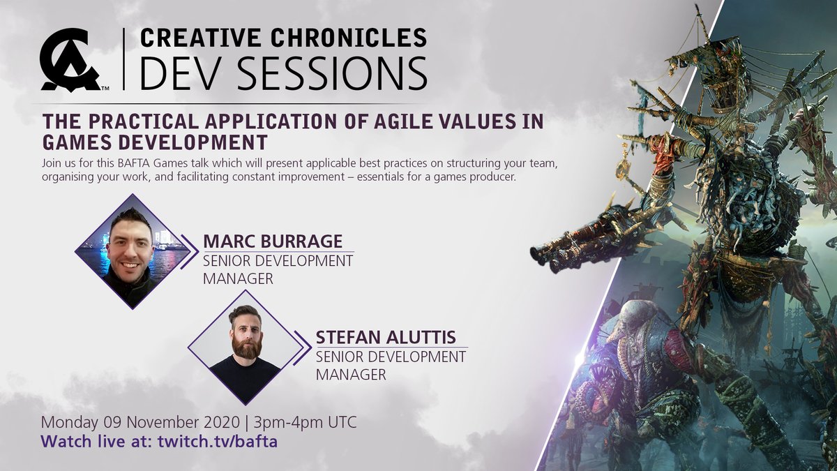 CAGames's tweet image. 📢 We are back with our @BAFTAGames livestream! 

Join us on 9th of November at 15:00 UTC🗓 where our Senior Development Managers, will provide various best practices to run an agile team which is essential for games producers.

Watch live at: twitch.tv/bafta 
#gamedev