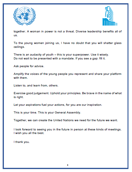 UN_PGA's tweet photo. I thank Ambassador @OlofBSkoog, @EUatUN and @jayathmadw @UNYouthEnvoy for convening today’s debate with @UN Youth delegates. Let us be reminded that this is everyone's #UNGA and together, we can create the United Nations we need for the future we want. Read my full remarks. https://t.co/bHR38N0dWS