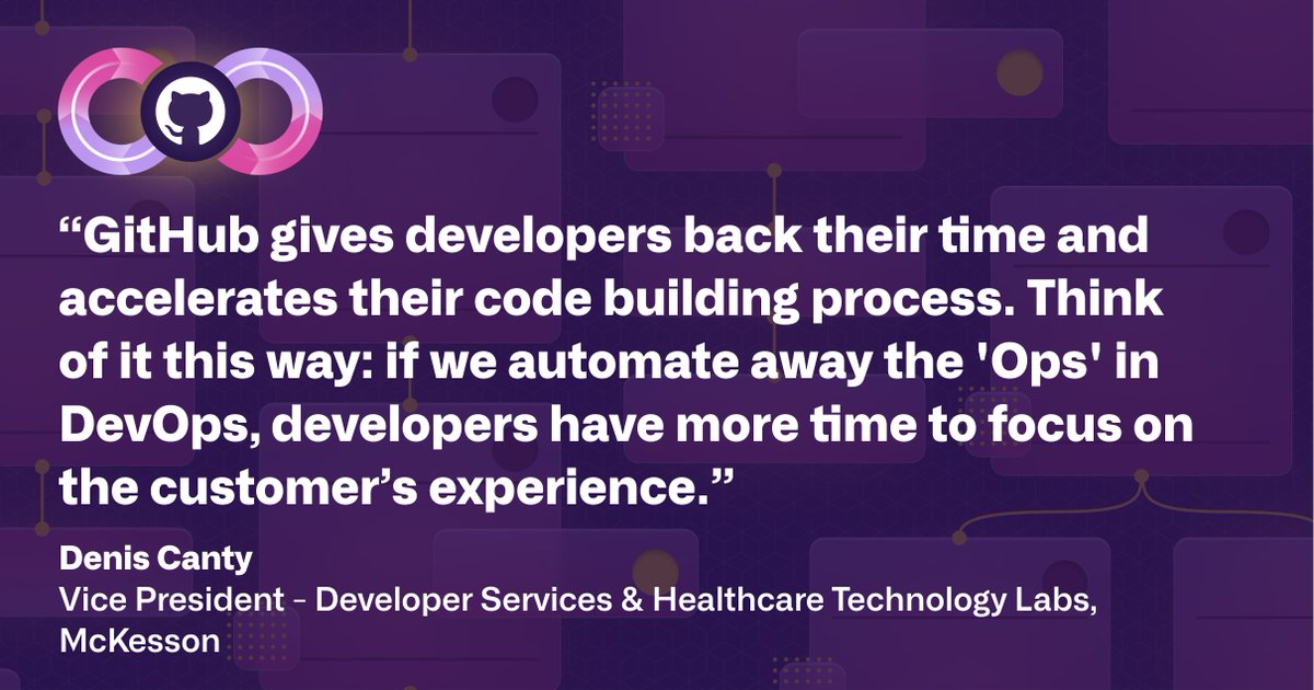 github's tweet photo. How do you bring a DevOps process with a hundred steps down to just three? 

Standardization, automation—and for health care leader McKesson, some help from GitHub Actions. https://t.co/IpjgA6kYSt https://t.co/dH3ugRvFHU