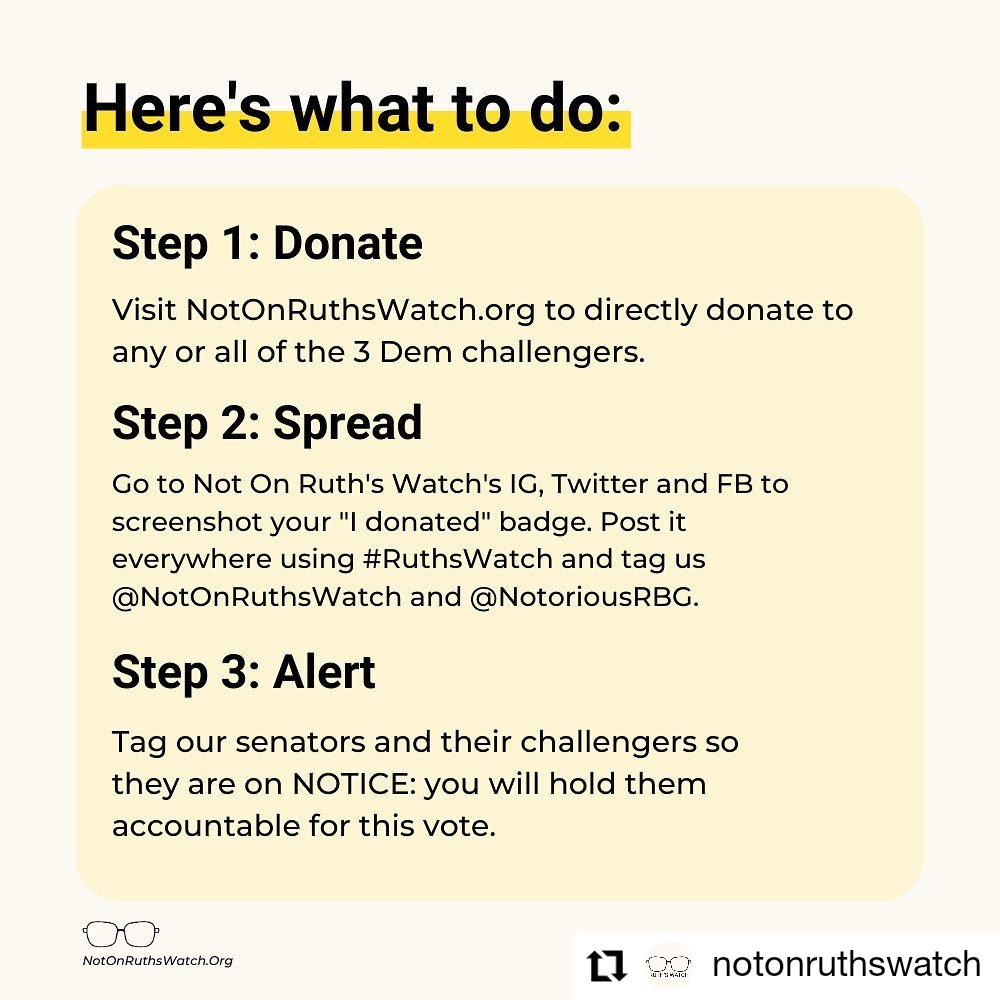 nadirahira's tweet photo. I just donated for #RuthsWatch's day of action — and so should you! Thank you @NotOnRuthsWatch @NotoriousRBG and every org doing the work. And @LindseyGrahamSC @joniernst @ThomTillis — if you don't save Ruth's seat, we'll take yours. #RuthsWatch
For more: https://t.co/i60MnvyV3Z https://t.co/mUNDgh9Sf7