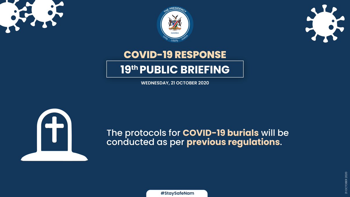 NamPresidency's tweet photo. [UPDATE 2 of 2]: The following are the updated measures that will come into force from 22 October 2020 until midnight, 30 November 2020. The measures below will apply to all 14 regions of the country.
#StaySafeNam https://t.co/ovrzwmAZWw
