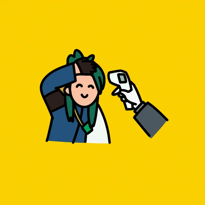 検温に応じる青江 