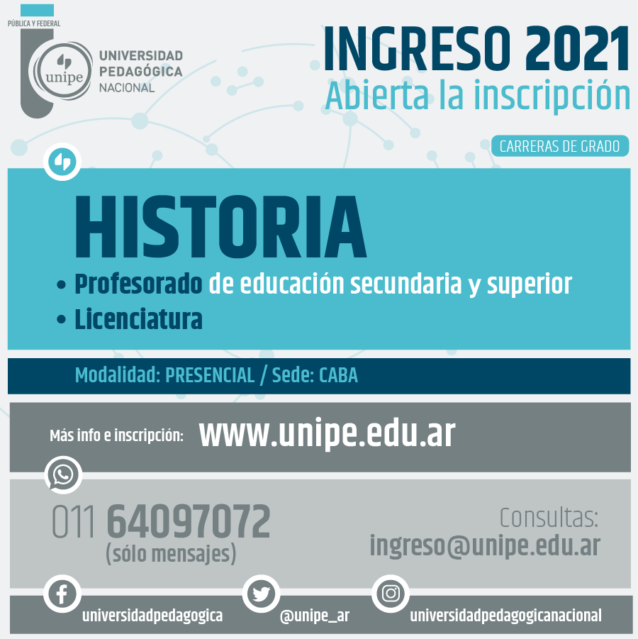 unipe_ar's tweet photo. #UnipeEnRed 🌐👥💬
#Ingreso2021‼️
¿Queres estudiar #HISTORIA en la #UNIPE? 📚📖
Te presentamos las propuestas de #Profesorado de educación secundaria y superior y la #Licenciatura. https://t.co/hGuFq3n3gh