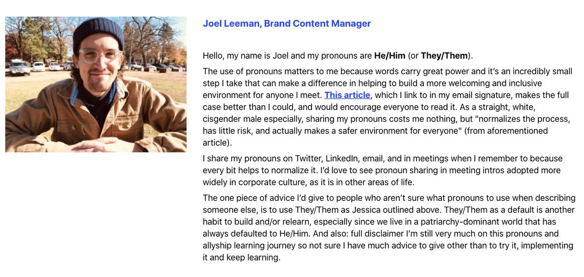 joelleeman's tweet photo. Happy International #PronounsDay! I was asked to share a few thoughts for an internal article @Refinitiv alongside some amazing colleagues on why pronouns matter and why I use them. Here's what I said. #TeamRefinitiv https://t.co/ElyziZHmNe