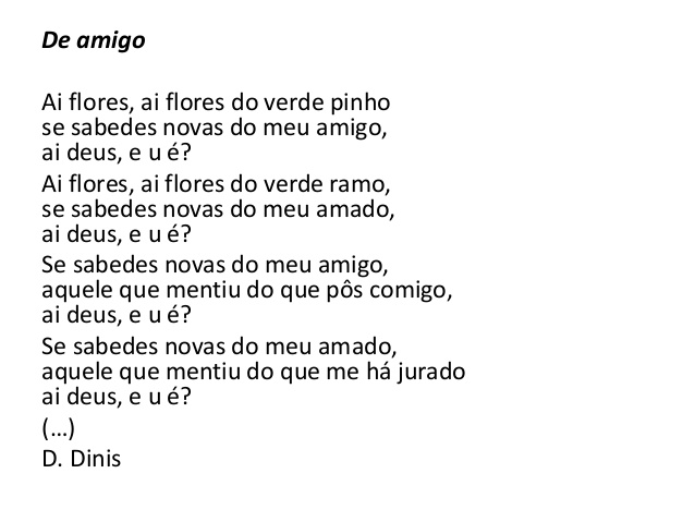 diegori73097533's tweet photo. @mabarepe 
#LiteraturaGalega
#LiteraturaMedieval
#LíricaMedieval
As cantigas de amor as realiza un trobador e canta as calidades da dama que ama (a súa senhor). Nas cantigas de amigo unha rapaza expón os seus sentimentos amorosos cara ao seu namorado que denomínase amigo. https://t.co/NHY5tNsvwx