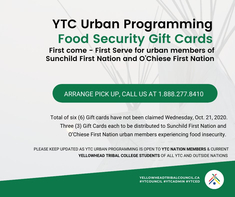 Are you experiencing food insecurity? First come - First Serve for urban members of Sunchild First Nation and O’Chiese First Nation. 
📞 ARRANGE PICK UP, CALL US AT 1.888.277.8410