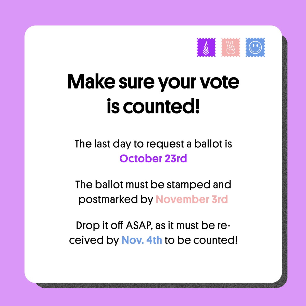 If you don't meet the requirements— plan to vote in person! If you’re eligible, you can request your ballot here:  https://www.sos.texas.gov/elections/voter/reqabbm.shtmlIf you’re planning to use an in-person drop off-site, find your county’s here:  https://www.sos.state.tx.us/elections/voter/votregduties.shtmHappy voting,  #Changemakers! 