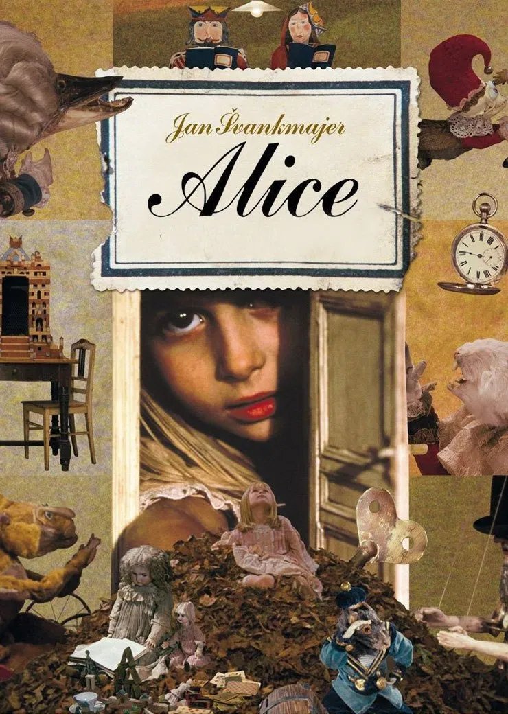 Alice:Not strictly "horror" but may as well be. The first feature-length film from Czech dadaist animator, Jan Svankmajer, that reimagines Alice in Wonderland as a wordless surrealist fever dream populated by stop-motion taxidermy animals and skeletons.