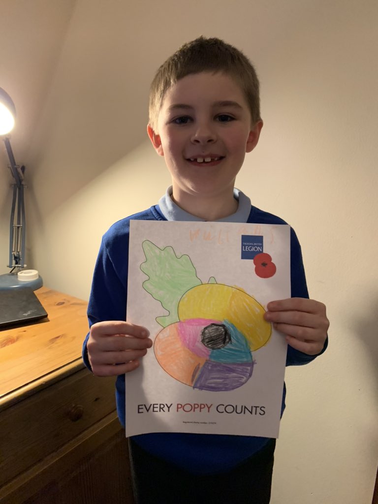 clairereece1's tweet photo. @MissLyyyy William has been busy colouring in his Remembrance Day poster with rainbow colours for the NHS too. https://t.co/uUeUOelHdk