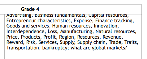 Here, it seems that our 9 year-olds shall be turned into business moguls??My 10 year-old understands money insofar as what video game or comic book she can afford with her saved allowance. There is no reason for her to understand supply chain or global markets at this age.