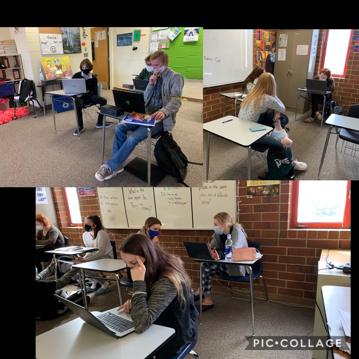 kris_lilley's tweet photo. Collaboration and social distancing as we discuss characterization and motivation! I treasure our in person class time. #lphs #lpd38 https://t.co/SRRNuHXNhq