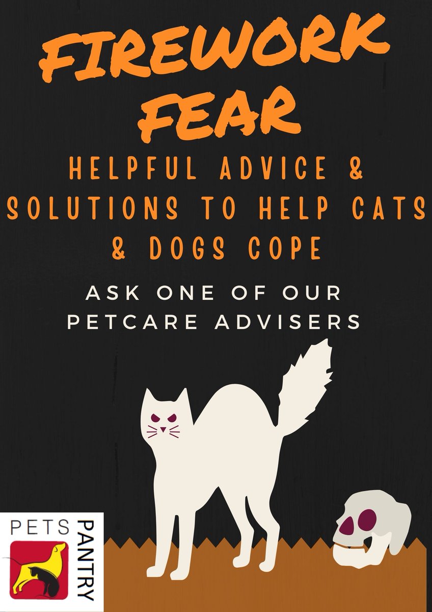 PetsPantryWA4's tweet photo. Does your Dog or Cat suffer - Firework Fear, then why not come & talk to one of our Pet Care Advisers. We can offer helpful Tips & Advice for as STRESS FREE as possible. @PetsPantryWA4 #fireworksnight #fireworkfear #dogs #cats #stocktonheath #warrington #cheshirelife #shoplocal https://t.co/1r2mB8JblP