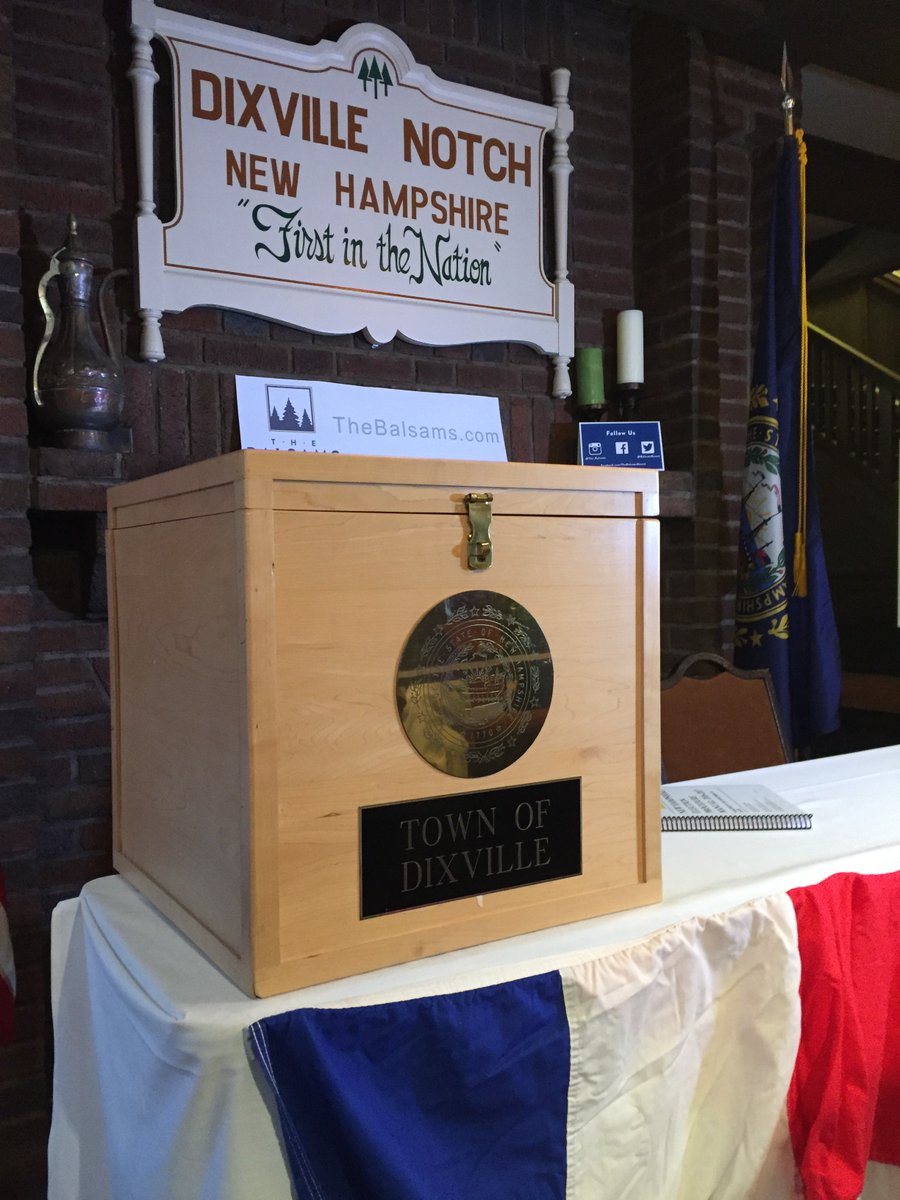 Instead of having their votes read by an optical scan paper ballot system, #midnightvoters in #Dixville submit their ballots in this wooden box. Then, it’s counted by hand. #FITN #DixvilleVotes #NHpolitics