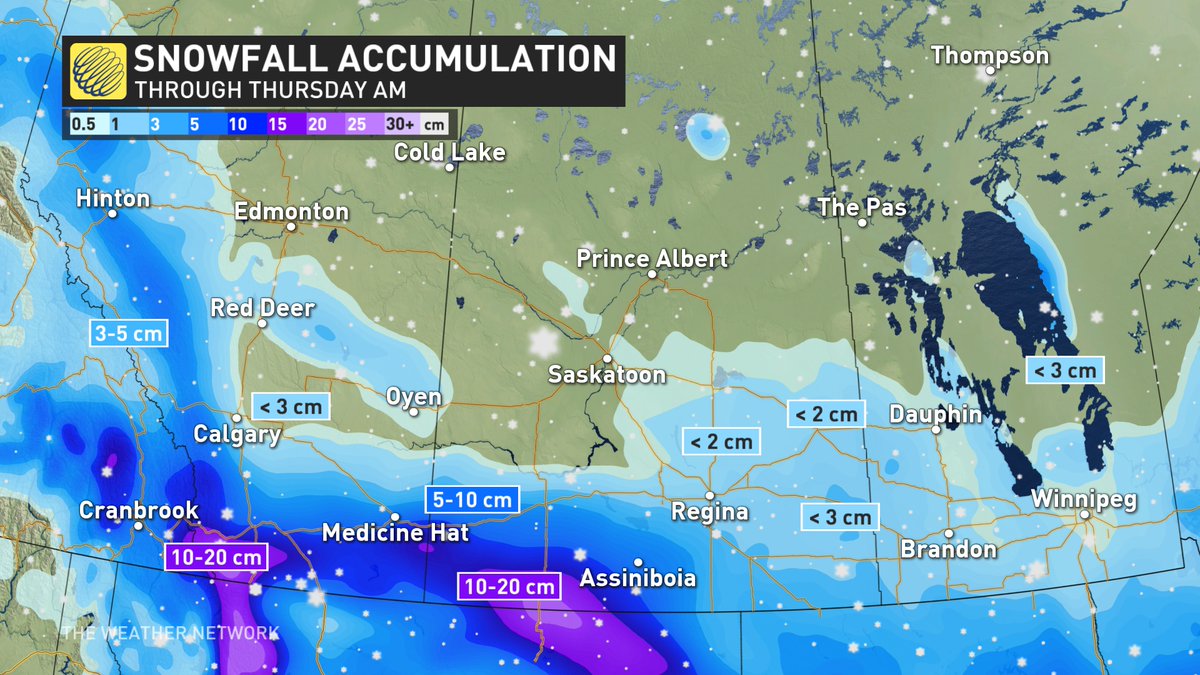 daynavettese's tweet photo. Snowfall Warnings in place along southern areas of Alberta and Saskatchewan and east-west across the Trans-Canada and south. Details here: https://t.co/tHSp1aRsRG
#abstorm #absnow #skstorm #sksnow https://t.co/1dImZUb7ED