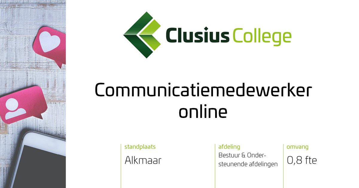 VACATURE // Online Communicatiemedewerker 📱💻
Online media hebben geen geheimen voor jou! Jij weet hoe je social media succesvol inzet en wat een website/-tekst aantrekkelijk maakt.
👉 Meer info &amp; solliciteren (t/m 1-11): bit.ly/3oabKAd