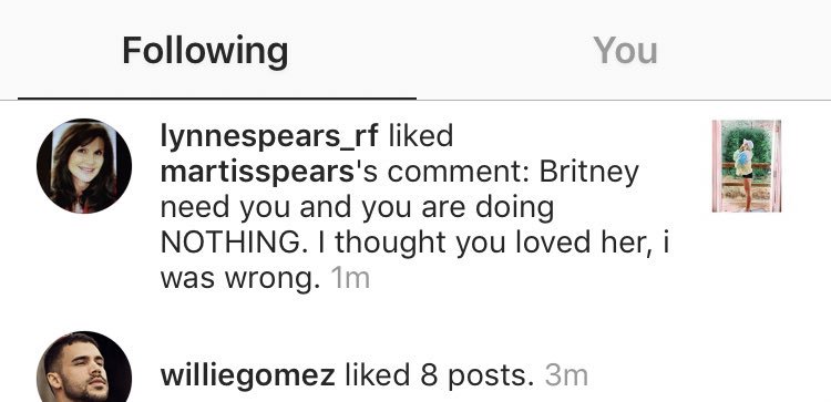 Then Britney's mom Lynne started liking  #FreeBritney comments, including this one where a fan accused Jamie Lynn of "doing nothing" to help her sister.