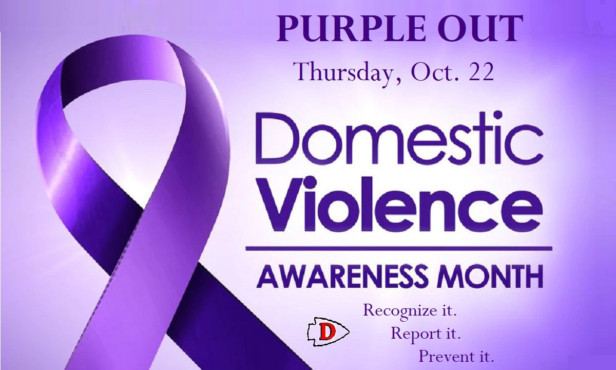 💜 PURPLE OUT 10/22 💜

<a href="/DerbyRedRaider/">Derby High School</a> 
#domesticviolenceawareness
#DomesticViolenceAwarenessMonth