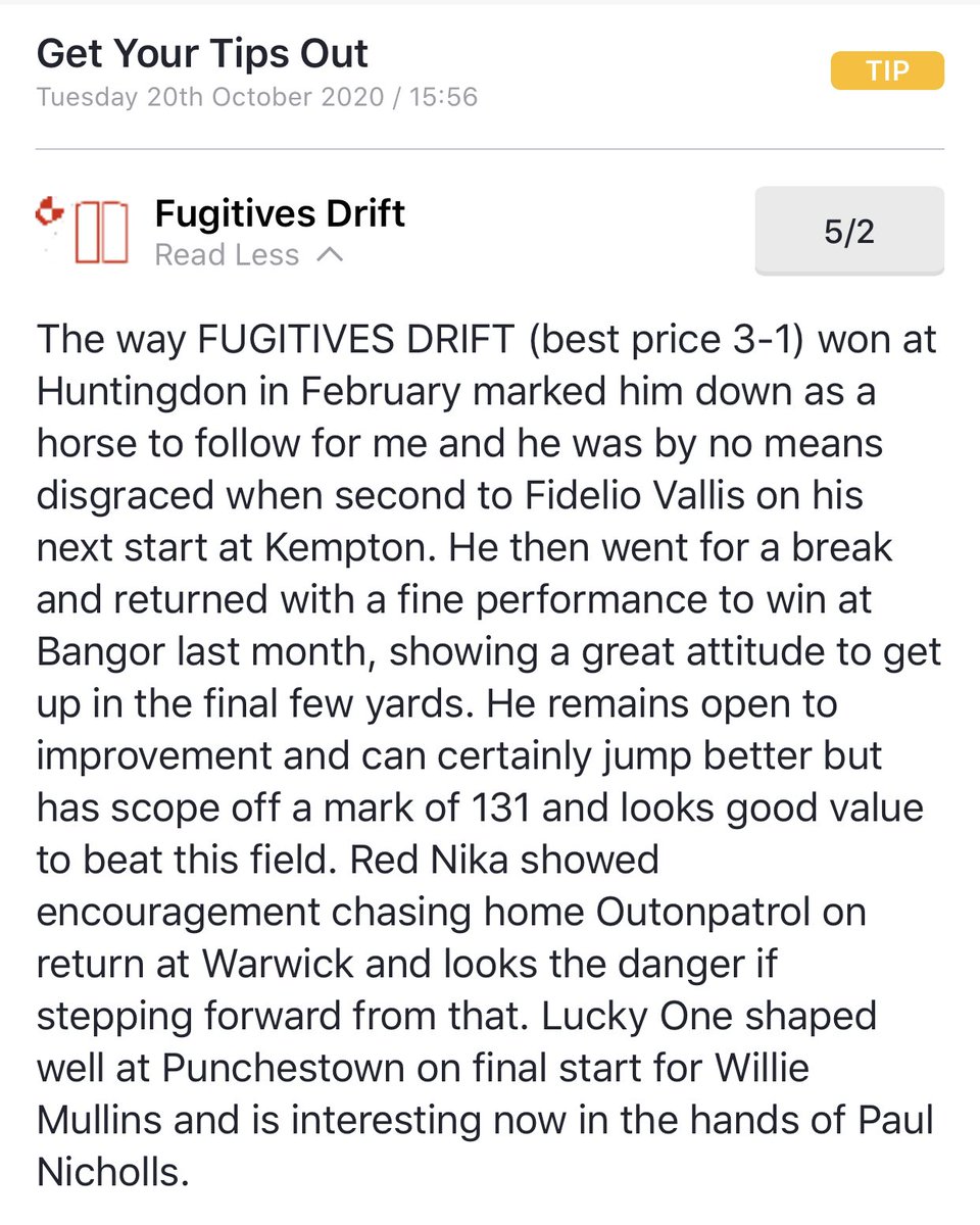 GetYourTipsOut's tweet photo. The Value Tip is back to winning ways as FUGITIVES DRIFT wins well at @HerefordRaces Needed to be woken up early but once the taps were turned on he enjoyed himself. Always doing enough
Huge run from Mustang Alpha in second for @jamiesnowden Good to see him back on track https://t.co/8PA2KvMM8i
