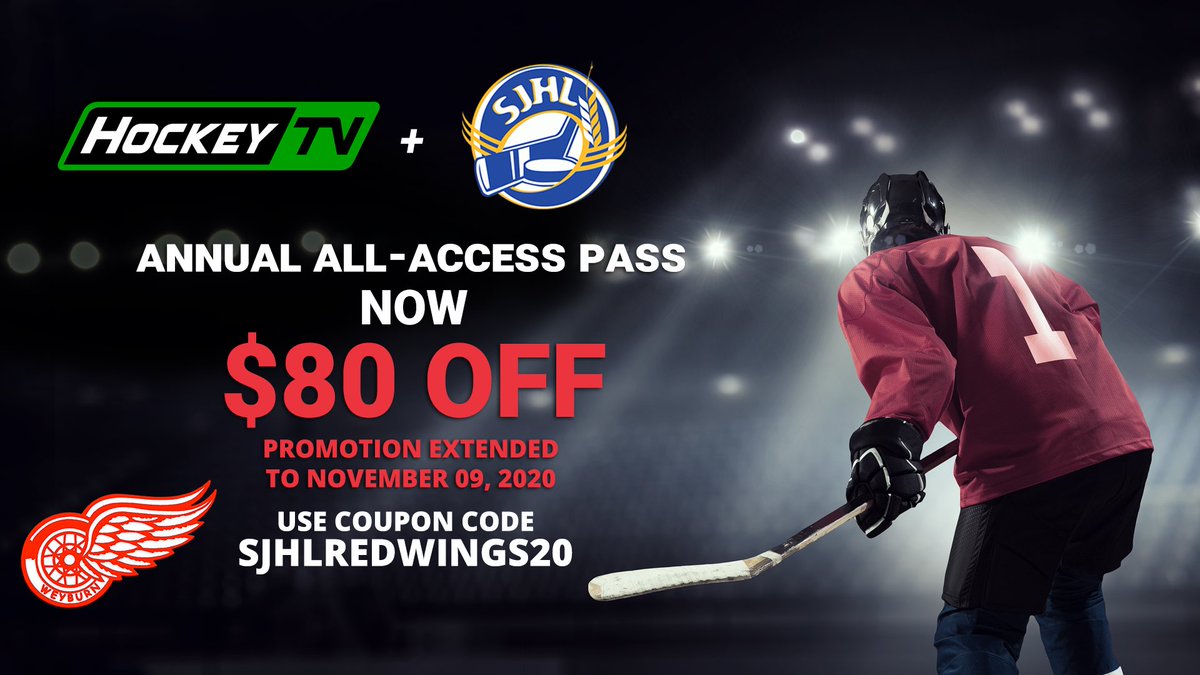weyburnredwings's tweet photo. All 4 preseason games vs Estevan will be on @myhockeytv. Use the access code below to SAVE $80 on your Full Season of hockey All Access Pass. #wingfans #sjhl #gowingsgo https://t.co/mTzEGiPIrx