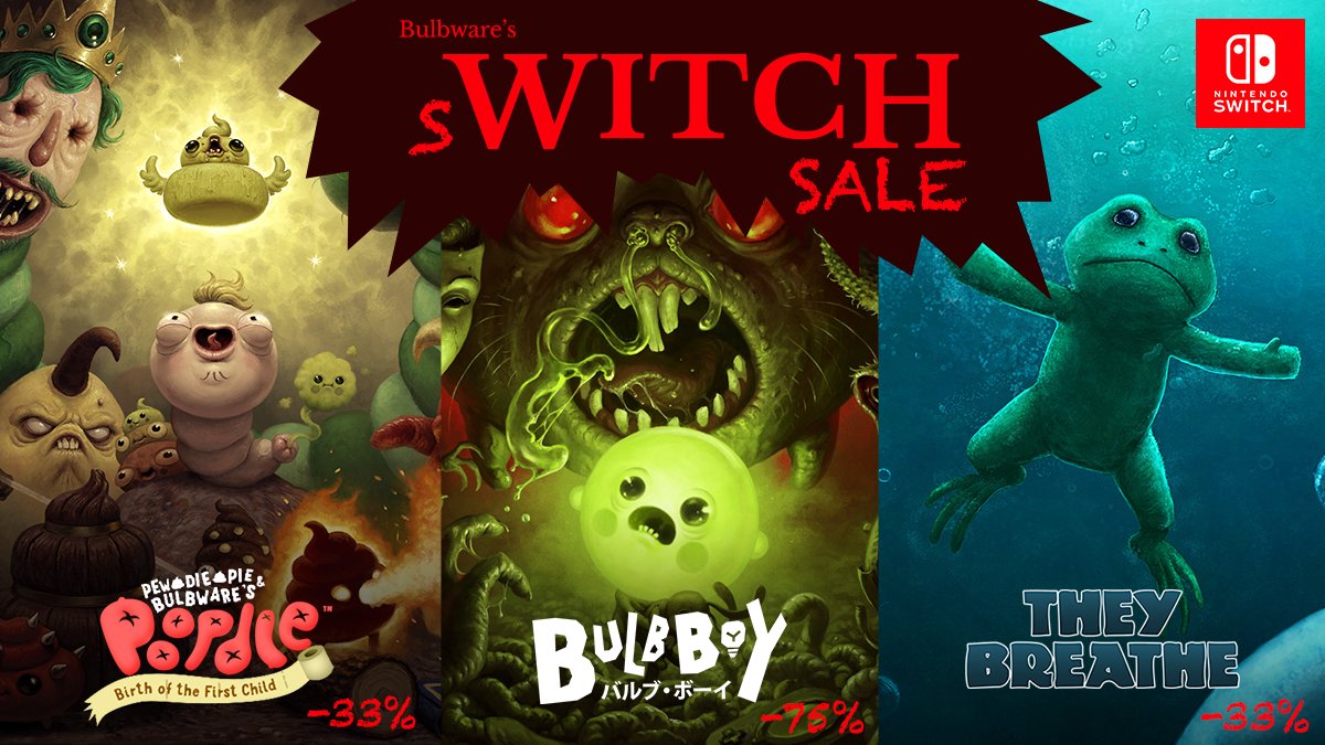 Bulbware's tweet photo. Bulbware's sWitch Sale 👻💩💡🐸 Oct 22 - Nov 5, now with cross-promotion #halloweensale #nindies #poopdie #bulbboy #theybreathe #pewdiepie #nintendoswitch #indiegame #horror #halloweenoffer #sale https://t.co/ndJoanomPf