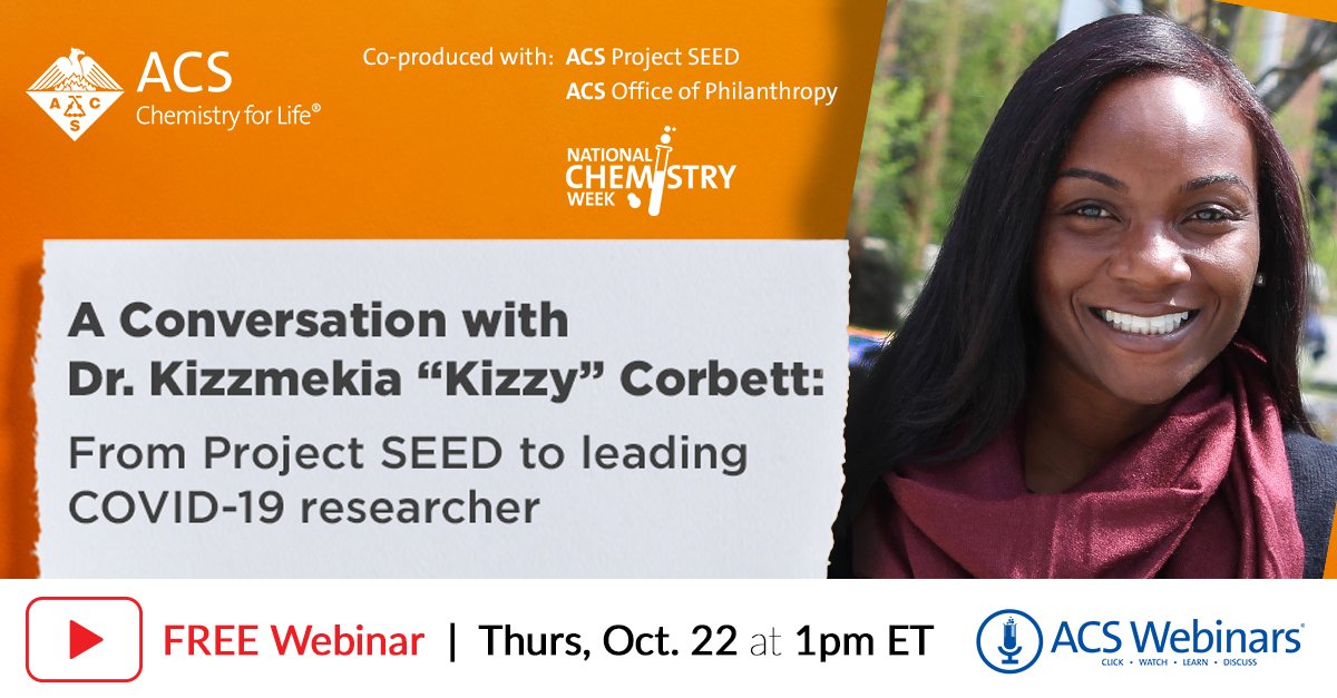 cenmag's tweet image. #ACSProjectSEED alum @KizzyPhD @NIH is a leader in the global race to develop a vaccine to combat COVID-19. In a free webinar tomorrow, she&apos;ll be talking about her research and how Project SEED catalyzed her career in science.  Register for the webinar at acs.org/webinars