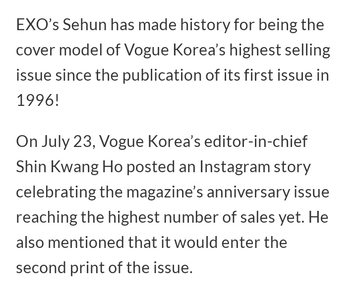 His Vogue cover was also the highest selling issue since the first Vogue Korea edition