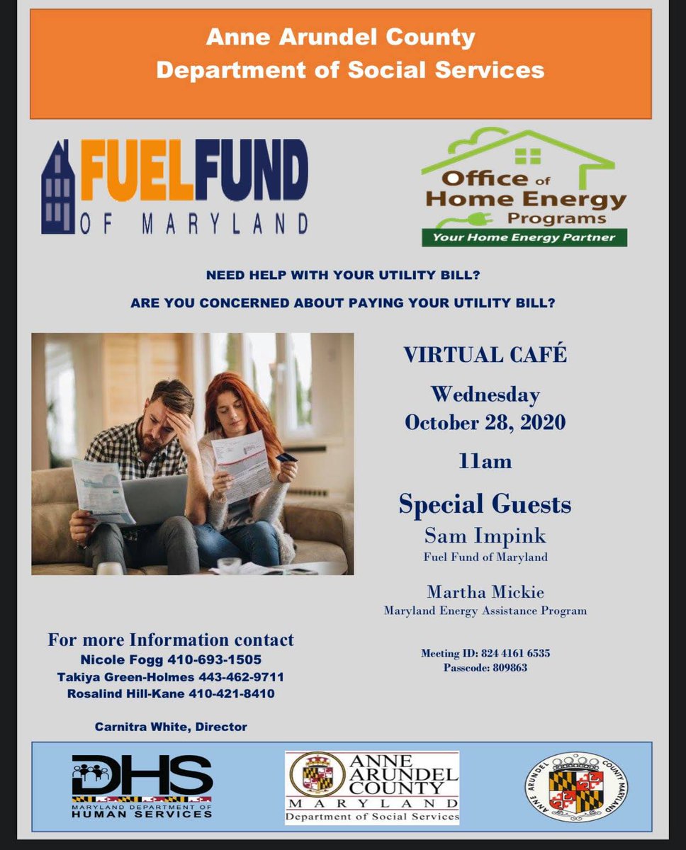 @AACODSS is holding their Virtual Cafe on Wednesday, October 28th to discuss utility assistance. Save the date!
.
.
.
.
#energy #energyadvocates #energyadvocacy #Utility #development #fundraising #assistance #nonprofit #ffm #fuelfund #Maryland #dmv