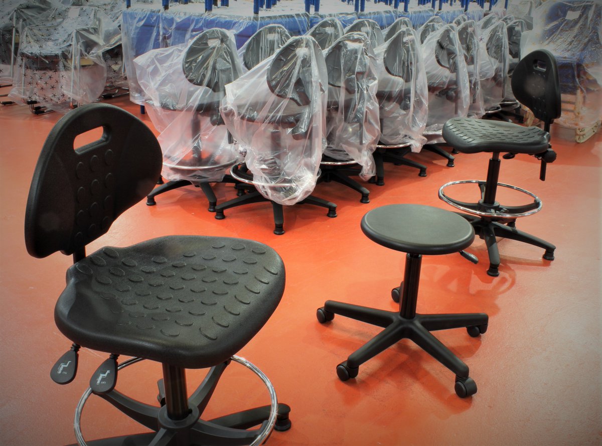 summit_1977's tweet photo. Our #Industrial Range seating includes hard wearing, wipe down PU formed swivel chairs & #stools and round upholstered stools, used widely in #healthcare. These high lifting #operatorchairs are for @chalkcreatives #puseating #interiordesign https://t.co/CglyDmqucv https://t.co/t06yTmIYol