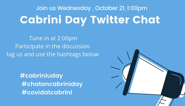 CabriniCom's tweet photo. Follow @cabriniuday for a weekly chat! Today at 1pm! https://t.co/7ylGDoZ5JN