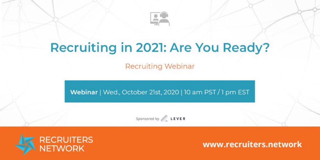 We're back with another #RecNet webinar! Today we will be learning from leading organizations as they plan for 2021! If you can't attend live, make sure to register to receive the recording @ bit.ly/3dHhgFI

#recruiting #webinar #recruitment #hr