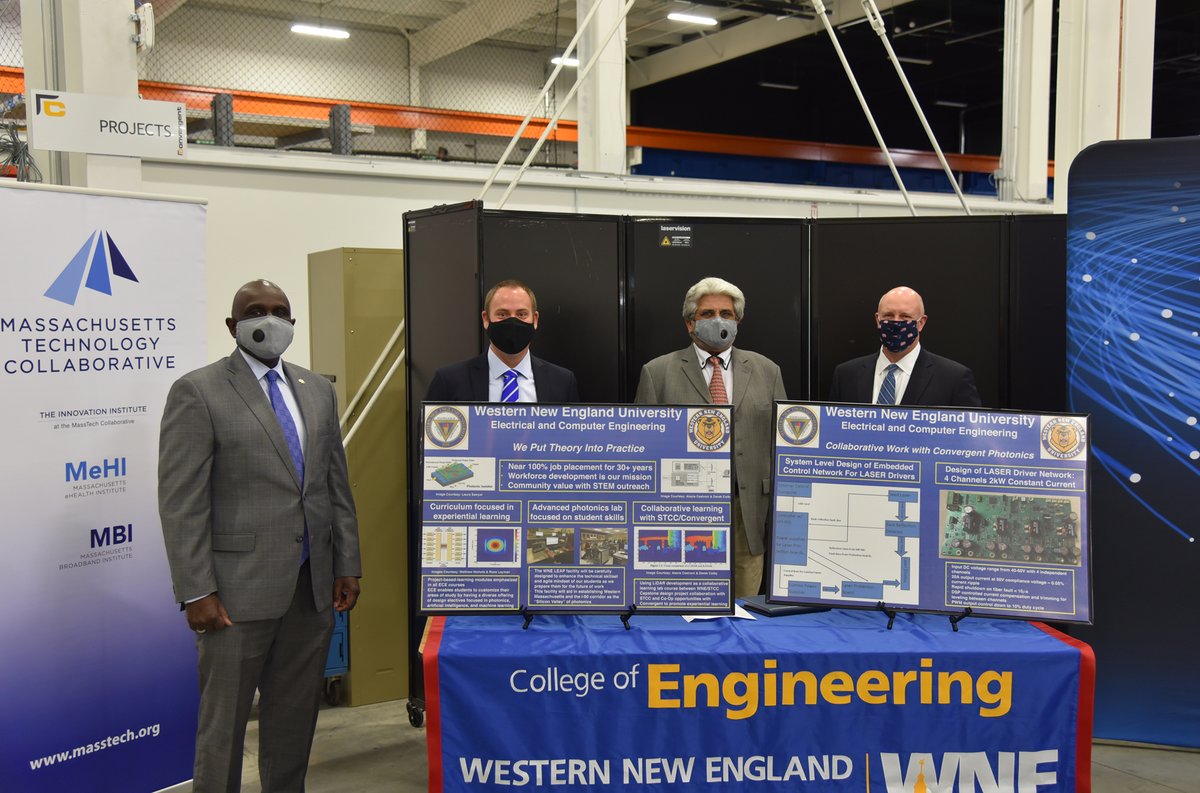 wne_president's tweet photo. Yesterday WNE and Convergent Photonics received a $2.5 million grant to start an integrated photonics laboratory together. WNE is grateful to receive this award from the Massachusetts Manufacturing Innovation Initiative with our partners Convergent Photonics and STCC. https://t.co/PYKCRZ3YWx
