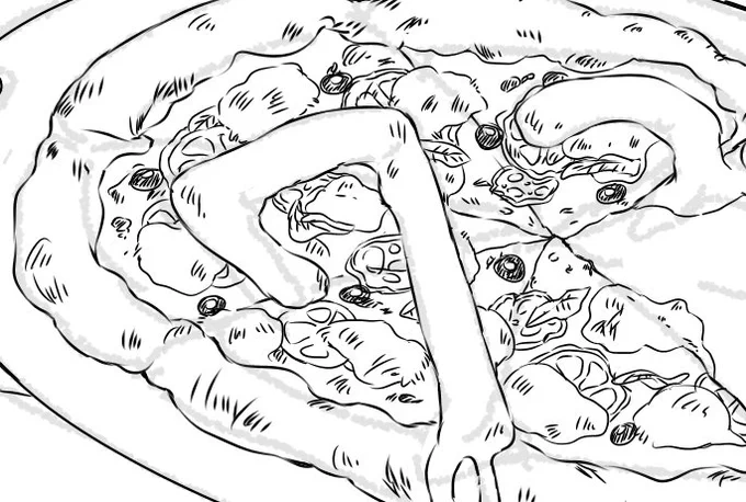 はあココクッキングピザを桐生会幹部たちが作ってる間、下っ端の私はというとピザを「描いていた」のである 