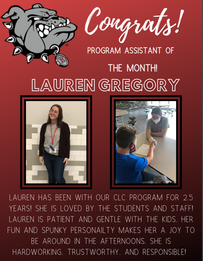 STARSCLC's tweet photo. Today, we'd like to recognize our Program Assistant of the Month, Miss Lauren! Thanks for all your hard work! We are so thankful to have you on our team. #CLCProud #StaffSpotlight @RossfordElem https://t.co/fH3cDhp8dr