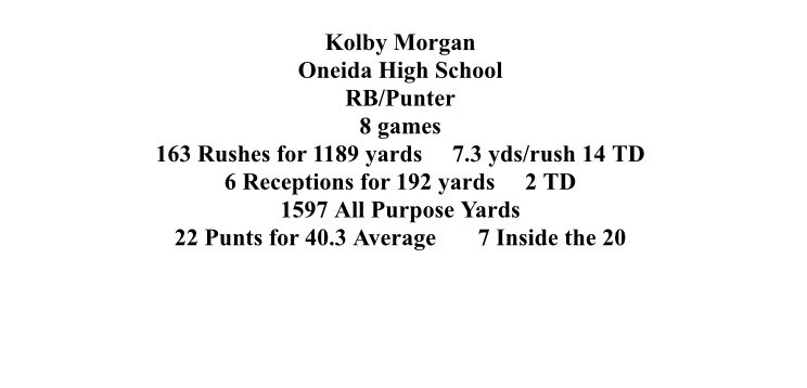 Coaches: please consider nominating this young man for 2A Mr. Football.
Kolby Morgan <a href="/jumpman22kolby/">ᴋᴏʟʙʏ ᴍᴏʀɢᴀɴ</a> <a href="/FootballOneida/">Oneida Football</a>
