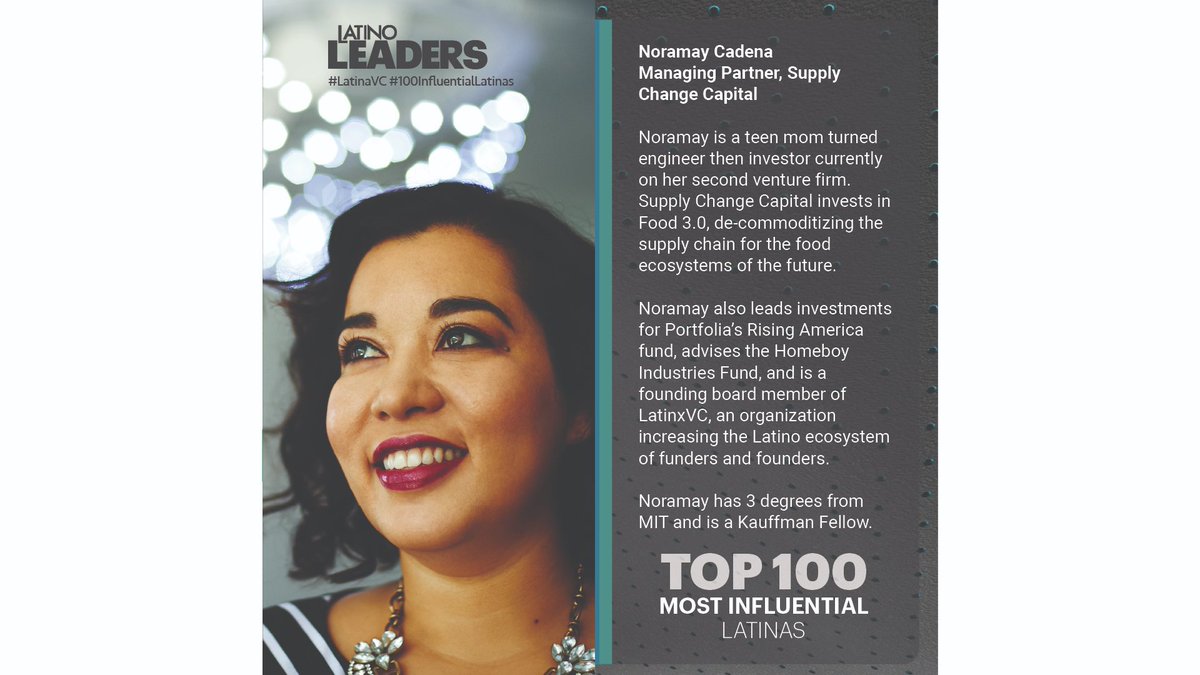 lisa_feria's tweet photo. I'm excited to share an amazing #LatinaVC: Noramay Cadena. She's an MD at Supply Chain Capital & selected to the #Top100MostInfluentialLatinas by @LatinoLeadersUS. Latinas get 0.4% of VC funding and less than 0.5% of GPs are Latinas. #representationmatters #diversifyVC https://t.co/J1QH37oyia
