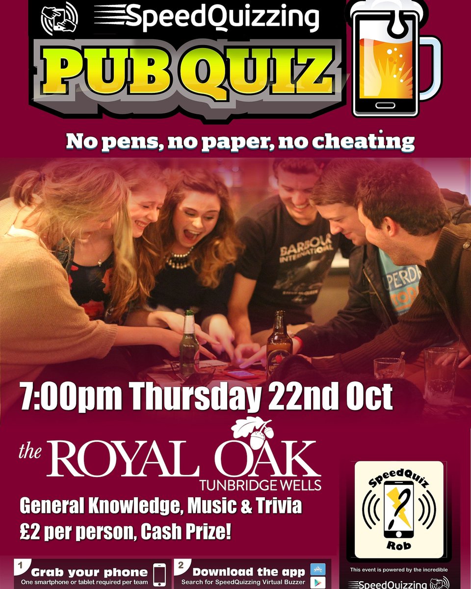 TheRoyalOakTW's tweet image. One more day till our new style quiz, a few tables are still available to book online.

#twpubs #twpubquiz #tunbridgewellspubs #Tunbridgewells #pubquiz #savethelocal