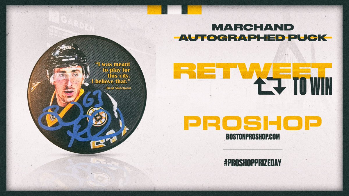 Calling all Marchy fans! We’re giving away an autographed Brad Marchand souvenir puck for #ProShopPrizeDay today! Follow us and RT for your chance to win.

Contest Rules: bbru.in/3jjbOu3