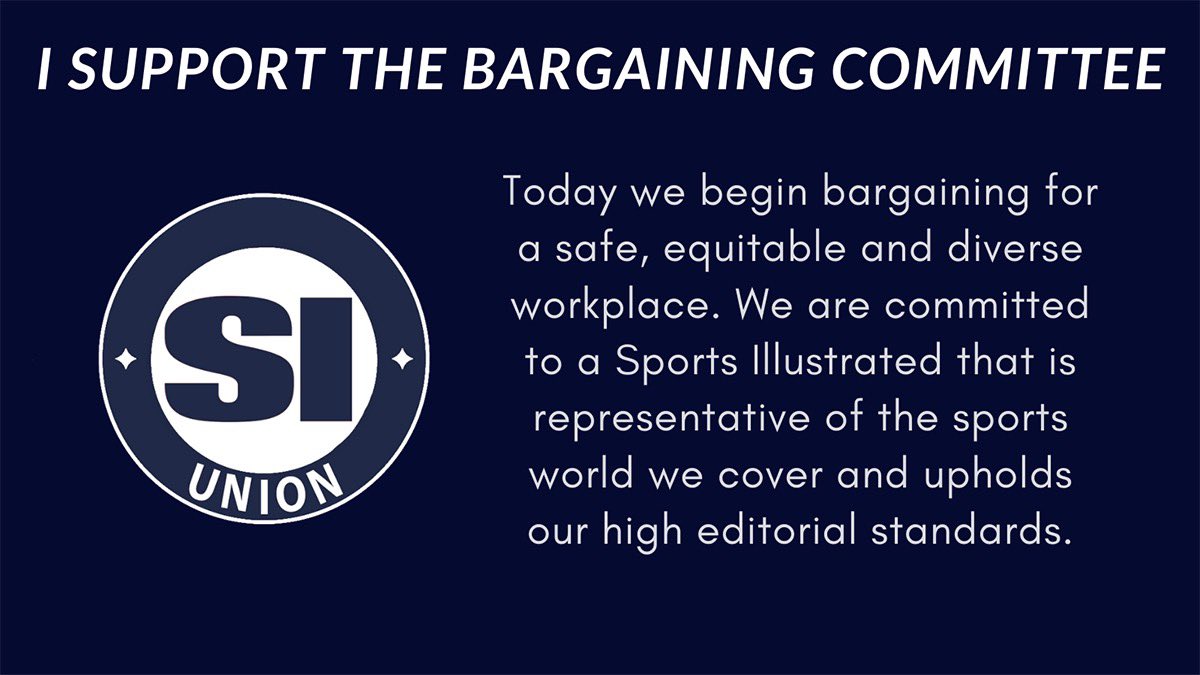 si_union's tweet photo. 384 days ago, we launched our campaign to #saveSI. Today we take the important step of beginning to bargain a new contract. This has been a long road, but we will not stop fighting for a stronger, better Sports Illustrated. https://t.co/2QYicL3EWK