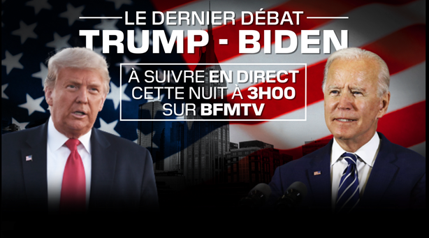 BFMTV's tweet photo. 🇺🇸 ELECTION US 

⭕ Suivez le dernier débat Trump-Biden sur BFMTV

🕒 Cette nuit, à 3h00 https://t.co/bLLfQQ0upz