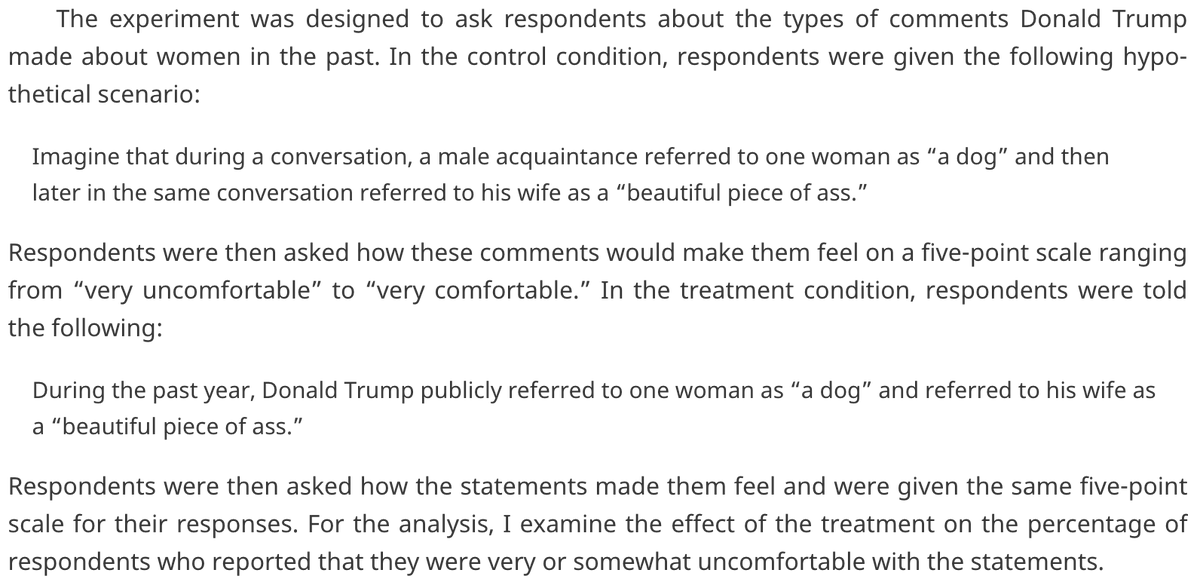 In this experiment, we can see partisan motives intersecting with underlying prejudice/resentment. Sexist Ds react to sexist remarks just like sexist Rs do when they are not attributed to Trump. But when Trump is the source, you see vastly different responses.