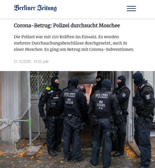 goldi's tweet photo. Laufen eigentlich alle Ermittlungen in den rund 10.000 Verdachtsfällen auf Corona-Soforthilfe-Betrug so ab, dass 150 vermummte Polizisten mit Hunden Wohnungen und Geschäftsräume stürmen und Medien vorab informiert werden oder gebührt dieses Privileg muslimischen Tatverdächtigen? https://t.co/n5pohSRo3M